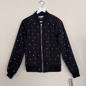 WDNY Crystal Quilted Black Bomber Jacket Size M
